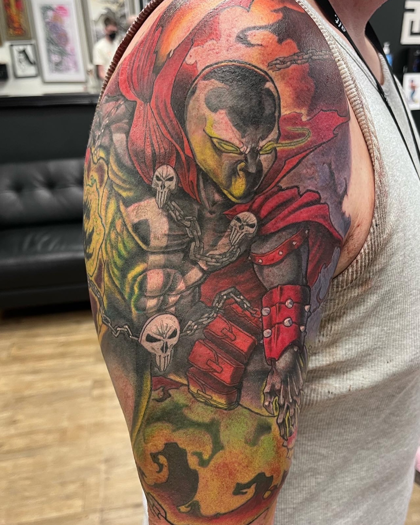 Spawn comic book character sleeve tattoo